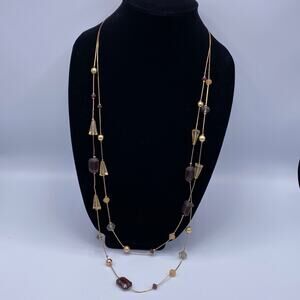 Vintage Women  31 Inch Double Strand Glass Geometric Shape Beads Chain Necklace